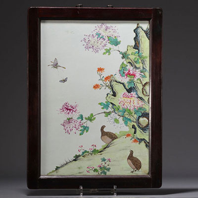 China - Famille rose porcelain plate decorated with quails.