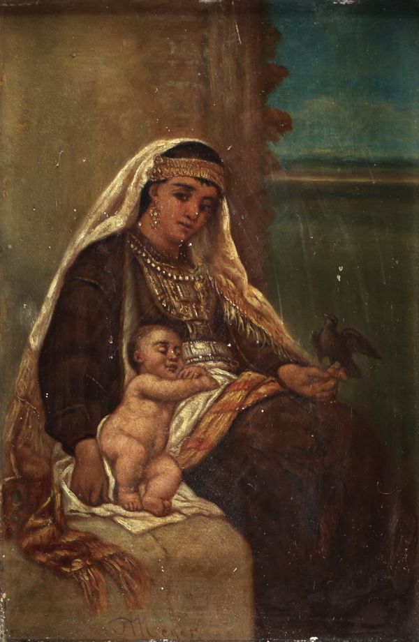 M. MEYER (19th century) ‘Maternity’ Oil on 19th century orientalist panel.