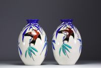 Charles CATTEAU (1880-1966) Pair of Kéramis vases, swallow design.