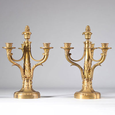 Eugène LELIEVRE (1856-1945) - Cast iron SUSSE Frères pair of gilt bronze candlesticks