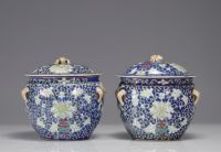 China - A pair of Famille Rose porcelain terrines with floral decoration.