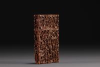 China - Wooden card box carved with characters, Canton, 19th century.