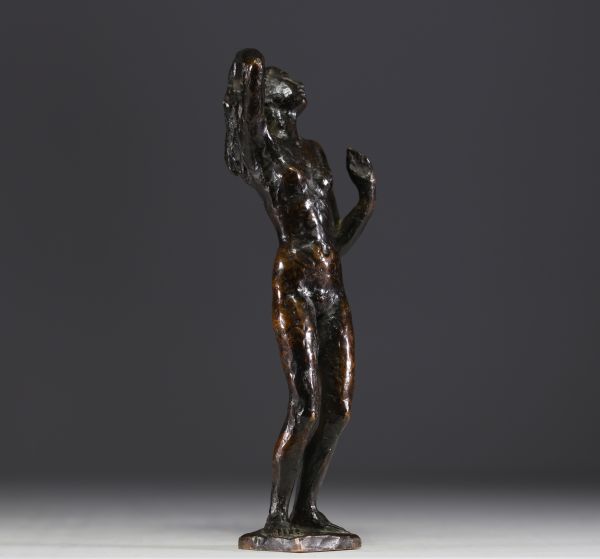 ‘Young nude woman’, bronze sculpture with brown patina.