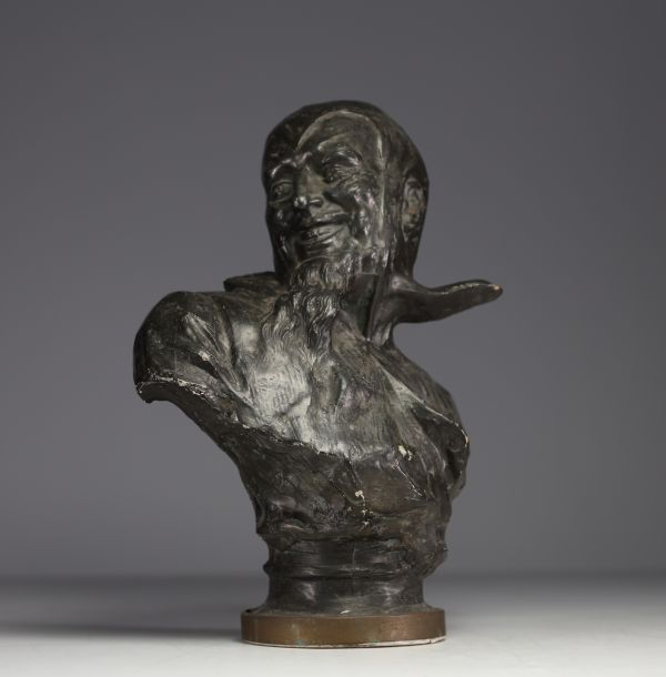 P. THEUNIS ‘Méphisto’ Bust in patinated plaster, signed.