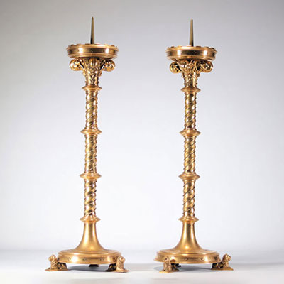 Pair of large finely gilded bronze candlesticks - exceptional gilding