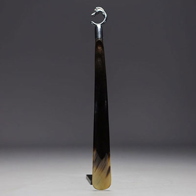 HERMES Paris - Buffalo horn and silver-plated metal shoehorn by Ravinet Denfert.
