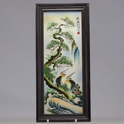 Plaque en porcelaine de chine à décor d'oiseaux