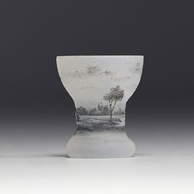 DAUM Nancy - Miniature vase in frosted acid-etched glass with mill and boat design.