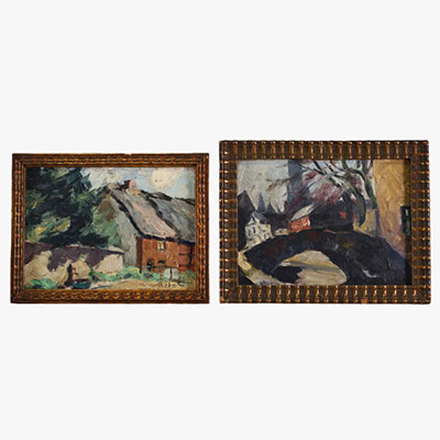 Richard HEINTZ (1871-1929) ‘Vues de villages’ Small pair of oils on panel, signed.