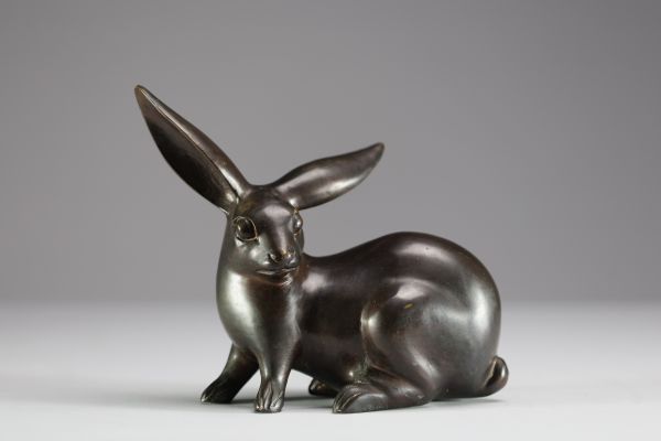 Hare, bronze sculpture, unsigned, mid 20th century.