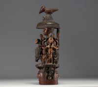 Nigeria - Large, polychromatic Yoruba crest mask with a group of figures.