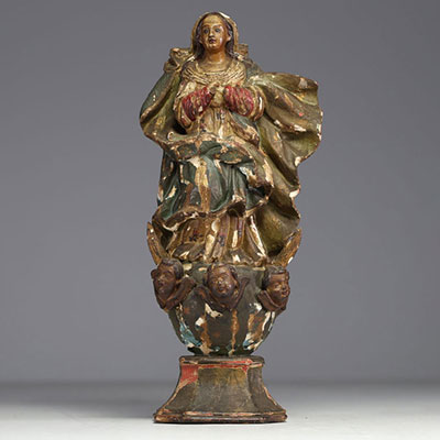 ‘Immaculate Virgin’ Baroque sculpture in polychrome wood, 17th century.