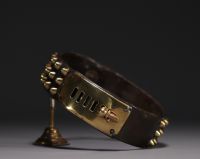 Rare leather dog collar, studs and brass nameplate, 19th century.