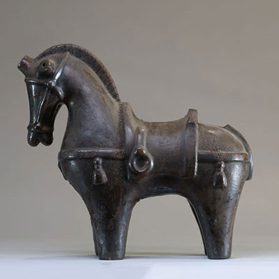 Horse-shaped figurative lamp in glazed ceramic from the 70s.