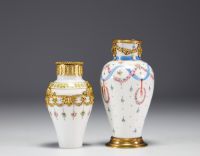 Sèvres - Set of four porcelain vases and a gilt bronze bowl, blue mark.