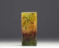 DAUM Nancy - Small vase in acid-etched multi-layered glass with enamelled decoration of rowan leaves and berries, signed.