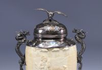 Exceptional Japanese ivory vase with a silver and enamel frame from the Meiji period (明治時代 -1868 - 1912)