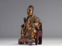 Chinese dignitary in polychrome wood from the Qing dynasty (清朝)