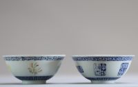 Chine - Ensemble de deux bols en porcelaine polychrome à décor de fleurs, XIXème