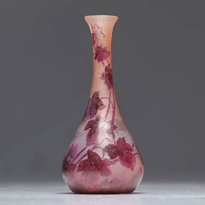 LEGRAS acid-etched vase with mauve floral design