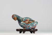 China - A pair of bronze and cloisonné enamelled duck incense burners, 19th-20th century.