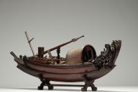 China - Carved wooden junk, 19th century.