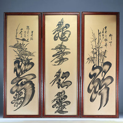 China - Set of three calligraphies in ink on paper, early 20th century.