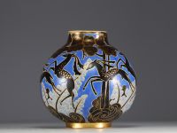 Raymond CHEVALLIER (1900-1959) Boch frères Keramis - Vase boule Art-Déco à décor de daims.