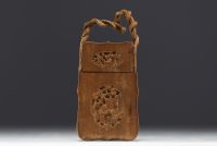 China - Carved wooden needle box, Canton, 19th century.