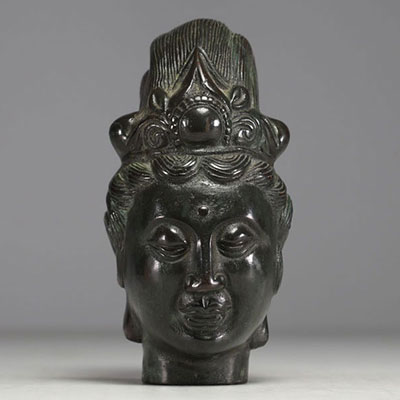 Indonésie - Tête de Bouddha en bronze.