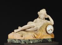 Claude-Michel CLODION (after) Rare white marble clock depicting a nude young woman, 19th century