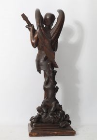 ‘Mephistopheles’ Imposing walnut sculpture, 19th century Italian work.