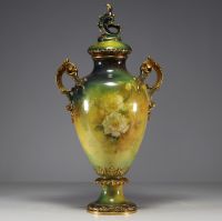 Franz A. MEHLEM (Royal Bonn) - Large covered earthenware vase with floral and gold decoration, artist F. Nage, 19th-20th century.