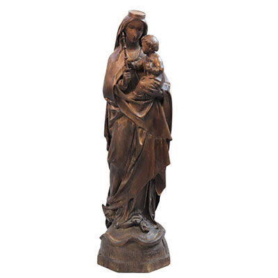 Imposing Virgin and Child in carved wood from 18th century