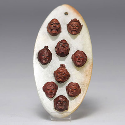 Japan Meiji miniature wooden heads