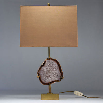 Willy DARO (20th century) Brass lamp, base in sliced agate.