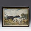 Rare tortoiseshell snuffbox with miniature hunting dogs and gold surround.