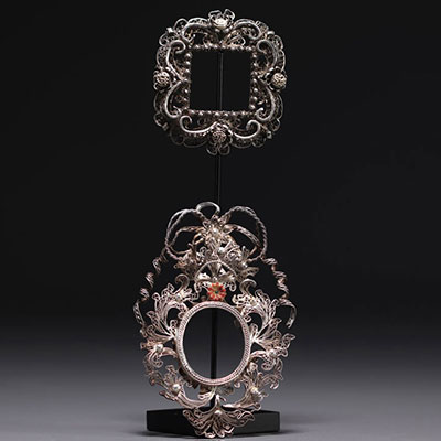 Set of two small filigree silver frames, Russia, 18th century.