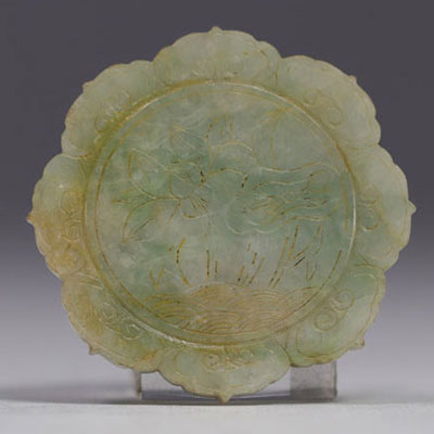 Chine - plaquette en Jade à décor de fleurs, époque Qing.