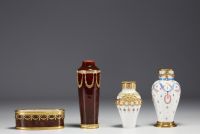 Sèvres - Set of four porcelain vases and a gilt bronze bowl, blue mark.