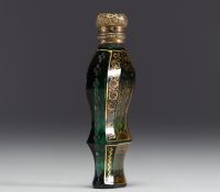 Sampson Mordan & Co (1840 - 1850) - Victorian green and gold glass perfume bottle with silver stopper.