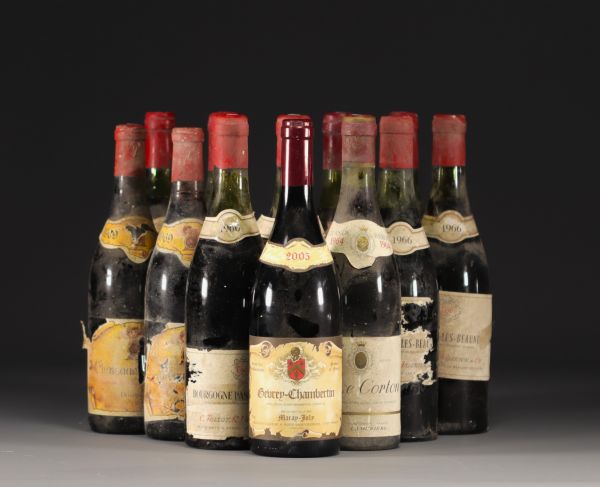 Lot de 12 bouteilles de divers vins de Bourgogne et Châteauneuf du Pape.