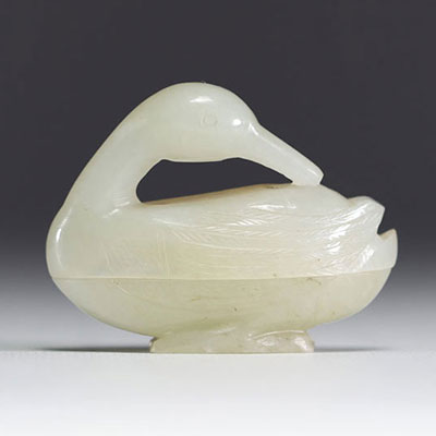 China - Small white jade box representing a duck.