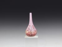 DAUM Nancy - Miniature vase decorated with a Japanese cherry tree on a pink background.