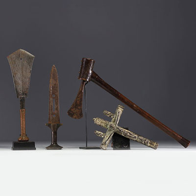 RDC Africa - Set of various objects, knives, adze and cross.