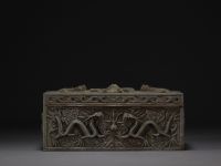 China - Patinated brass cigar box decorated with dragons.