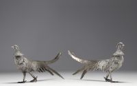 Pair of solid silver pheasants, circa 1930-40.