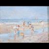 Adrianus VAN NOORT (1914-2003) “Children at the beach” Oil on canvas, 20th century.