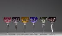 Val Saint Lambert - Set of twelve coloured crystal stemmed glasses.