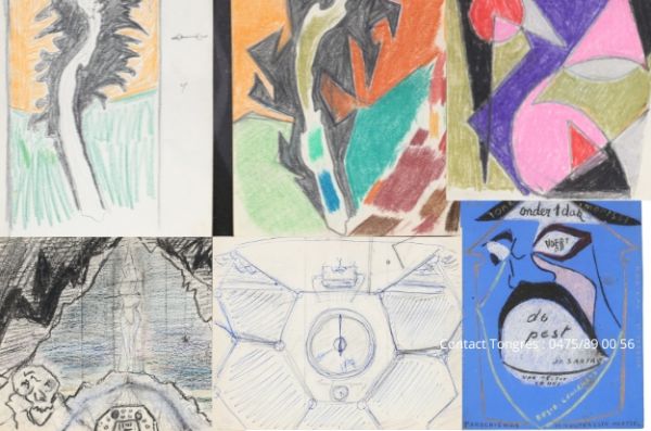 Exceptional set of abstract compositions known as ‘Modernisme Ludique’ including three poster designs for the Middelheim, pencils, watercolours, collages, 50s-60s